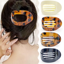 BIDEX 4 PCS Flat Hair Clips, Round Flat Claw Clips for Women and Girls, Strong Hold French Hair Clips for Thick Thin Hair, Stylish Medium Classic Hair Barrettes