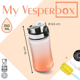 My Vesperbox Minny Children's Leak-Proof Water Bottle with Straw or Strainer 350 ml Lightweight Tritan Water Bottle BPA Free for Nursery, School (Transparent, Orange, 350 ml)