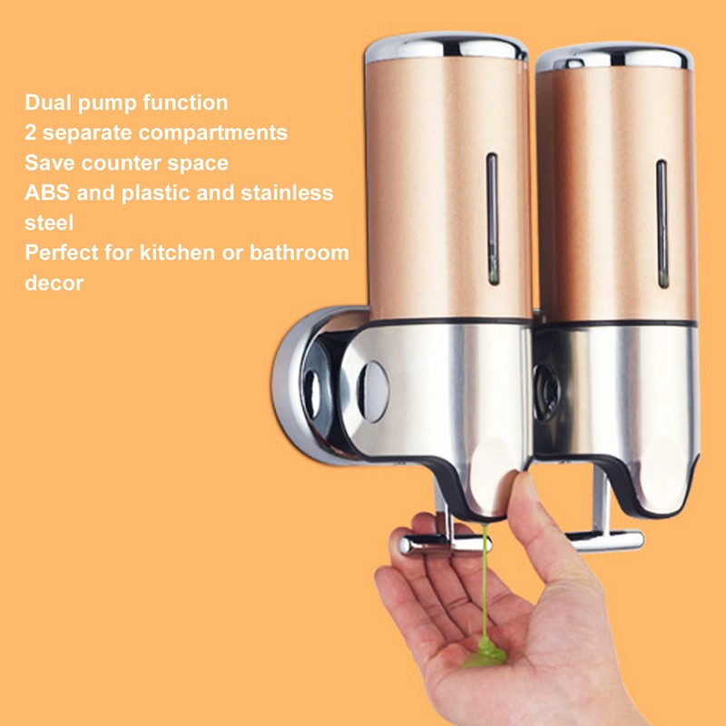 Wall Mount Soap Shower Dispenser Dual Pump 2 Separate Compartments