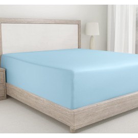 100% Long Staple Cotton Fitted Sheet King Size Bed 150x200+30cm, 400 Thread Count Soft & Cooling Sateen Fabric is like Egyptian Cotton (Sky Blue colour)