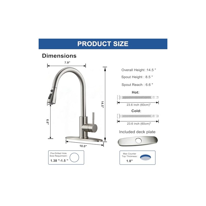 Kitchen Faucet with Pull Down Sprayer, Modern Single Handle Pull