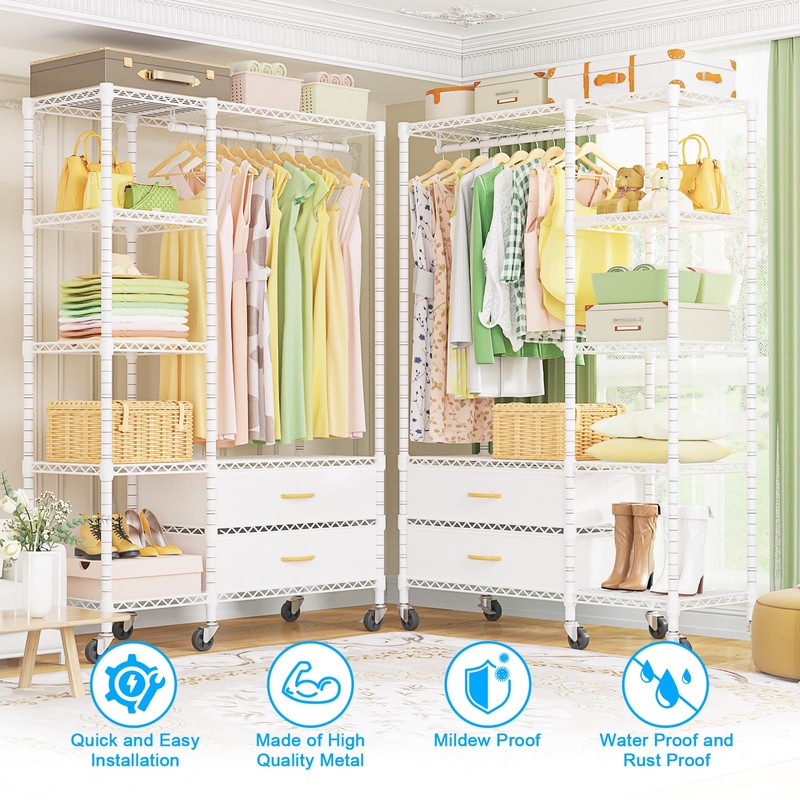 Ulif F3R Heavy Duty Clothes Rack（With Lockable Wheels）Freestanding Clothing Racks