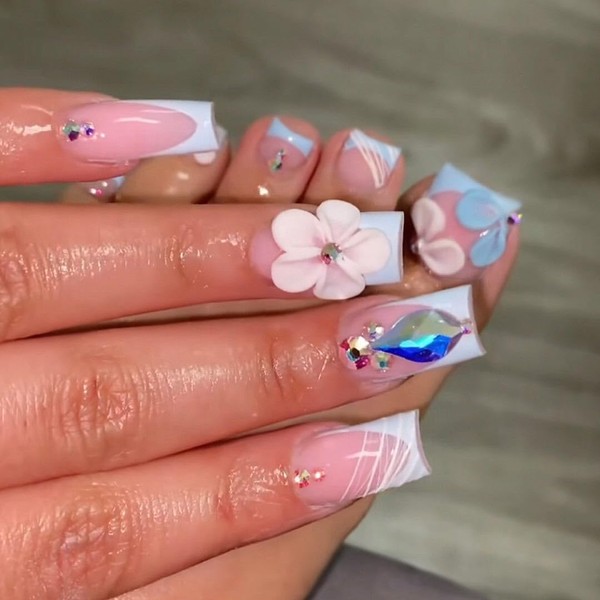 48 Pcs Pink Press On Nails Short Square & Press