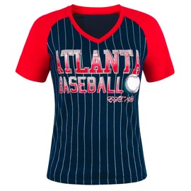 Simapak Womens Baseball Cage Fans Athletic City Raglan T-Shirts - Red & Navy (Size:2XL)