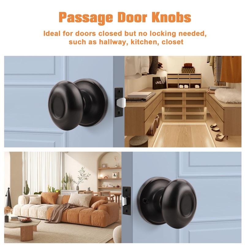 Gobrico 8 Pack Passage Door Knobs Oil Rubbed Bronze Egg