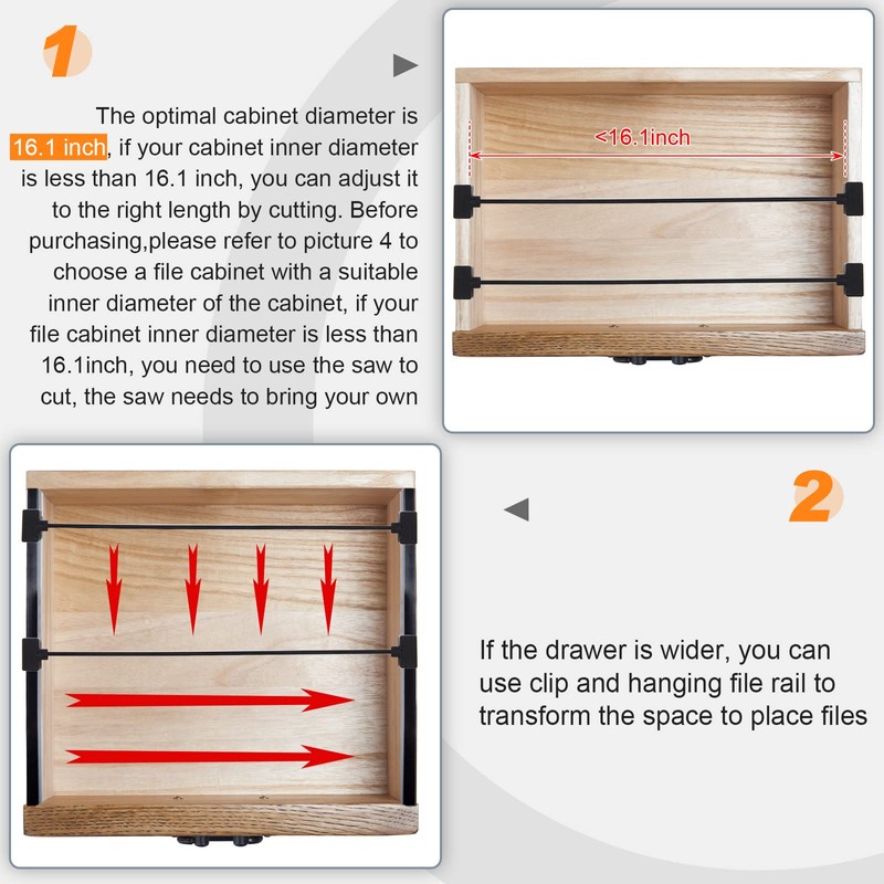 24 Pcs Hanging File Rail and Clip Set 16 Aluminum