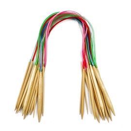 Mdoker 18 Pairs Bamboo Knitting Needles Set Circular Wooden Knitting Needles with Colorful Plastic Cable Size 2mm-10mm,Knitting Needle for DIY Craft(60cm/24inch)