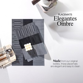 LEXMORE PVC Woven Placemats 6 PCS Wipeable Indoor/Outdoor Table Mats Washable Vinyl Place Mats for Dining Table, Set of 6-Silver Gray Black