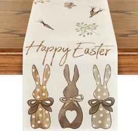 Artoid Mode Carrots Rabbit Bunny Happy Easter Table Runner, Spring Summer Seasonal Holiday Kitchen Dining Table Decoration for Indoor Outdoor Home Party Decor 13 x 48 Inch
