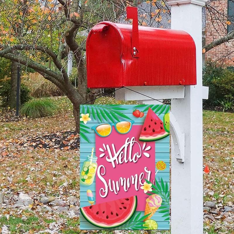 Hello Summer Watermelon Garden Flags for Outside 12x18 Double Sided
