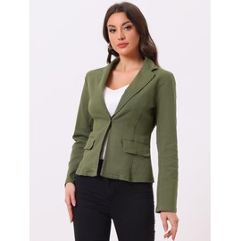 Allegra K Women's Notched Lapel One Button Long Sleeve Washed Business Denim Blazer X-Large Green