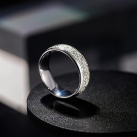 Greenpod 8mm Wedding Bands for Men Silver Dome Polished Meteorite Inlay Ring Engagement Rings for Him Size 12.5