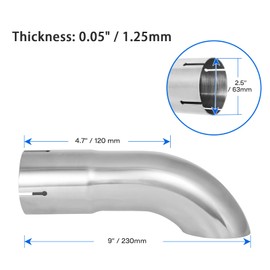 YRAG-PART 2.5 Inch Inlet Turn Down Exhaust Tip, Universal Stainless Steel Exhaust Tips with Clamp,9 Inch Overall Length (2.5")