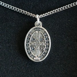 Women Necklace St Benedict Medal 18" Stainless Steel Chain Catholic Pendant