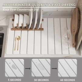 Stone Drying Mat For Kitchen Counter, 24”*16” Large Foldable Dish Drying Mat, Natural Diatomaceous Earth Stone Bath Mat, Super Absorbent & Fast Drying For Kitchenware And Tableware, Fit Any Countertop