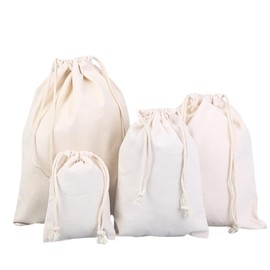 I'm so happy Cloth Plain Cotton Drawstring Bag 30x40cm Cotton Bag Drawstring Canvas Fabric Drawstring Bag (Set of 4)