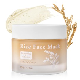 Rice Face Mask, Gentle Exfoliating Wash Off Facial Mask for Dull, Rough Skin, Pore Clearing, Remove Dead Skin Cells for All Skin Types 3.53 Fl Oz