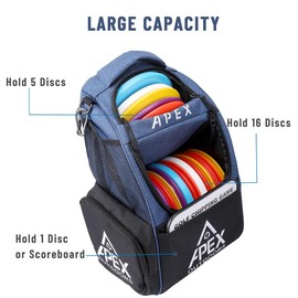 Apex Outdoors Disc Golf Bag, Disc Golf Backpack with 20+ Disc Capacity, Durable & Lightweight Disc Golf Bags with Multiple Storage Pockets (Blue)