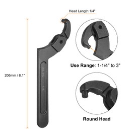 sourcing map C Hook Spanner Wrench, 1-1/4 to 3 inches Adjustable C Pin Motorcycle Shock Nut Chrome Vanadium Spanner Wrench Tool with 1/4-inch Round Head for Machine, Vehicles, Mechanical