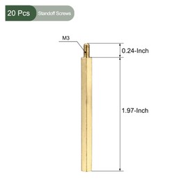 YOKIVE Pack of 20 M3 Standoff Screws Brass Hexagonal PCB Spacers Hold Height Uniform Large for Motherboard (Gold Tone 50 mm + 6 mm)