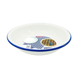 Zenker Enamel Round Pie Dish, Vintage Design, Suitable for Oven & Stove, Diswasher Safe, Oven Tray, Pie Tin, Dimensions: 25x25x5cm Colour: White, Blue
