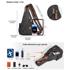 KL928 Canvas Sling Bag - Small Crossbody Backpack Shoulder Casual Daypack Rucksack for Men Women