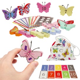 HighFive Counting Butterflies, Montessori Counting, Colours, and Shapes Toys for Toddlers Wooden Educational Learning Toy for Girls & Boys 3 4 5 Year Old Learn Numbers, Shapes, and Colours