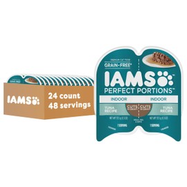 IAMS Perfect Portions Indoor Adult Wet Cat Food Cuts in Gravy, Tuna Recipe, 2.6 oz. Easy Peel Twin-Pack Trays (24 Count, 48 Servings)