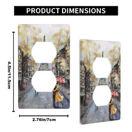 Pznen Paris Eiffel Tower Outlet Cover, Street Couple with Yellow Umbrella 1-Gang Duplex Receptacle Wall Plate for Romantic Home Bedroom Decor