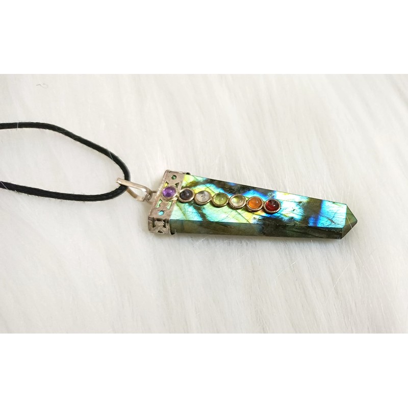 Jet International Labradorite Flat Chakra Pendant 2 Inches Approx. A