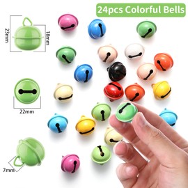Bells for Crafts, 22 mm, Vaktop Metal Bells, Colourful, Pack of 24 Bells with Eyelets, for Crafts, Jewellery, Festival Decoration, Pet Bells (12 Colours)