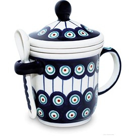 Original Bunzlauer Keramik Tea Cup with Tea Strainer, Lid and Spoon in Decoration 8