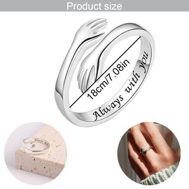 Hug Rings 925 Sterling Silver Hug Hands for Women Heart Ring I Love You Forever Love You Mother Gift Couple Sister Gifts Engraved Words Hug Hands Open Ring