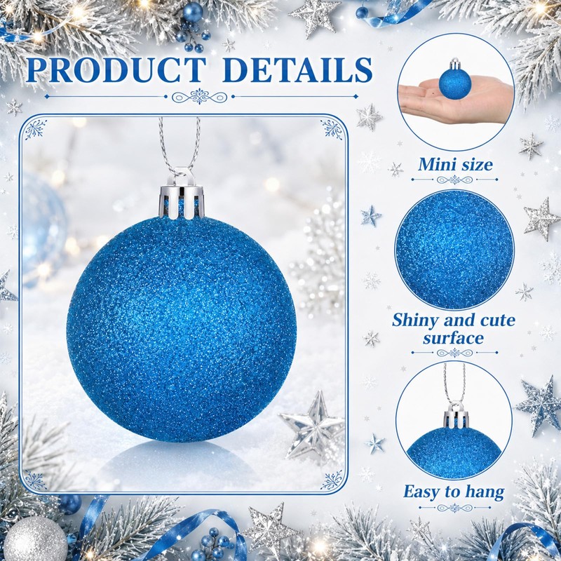 24 Pcs 2.4" Blue and White Christmas Balls Ornaments for