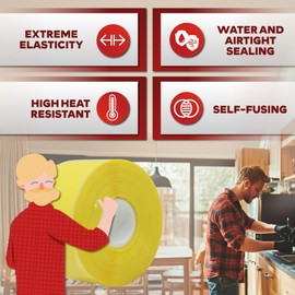 XFasten Self-fusing Silicone Tape Pro, Yellow, 1.5-Inch x 15-Feet, 30mils Non-Adhesive Thick Silicone Repair Tape for Leaky Pipe Drain, Tool Grip, Electrical Wires, PVC Pipe Leak, and Water Sealing