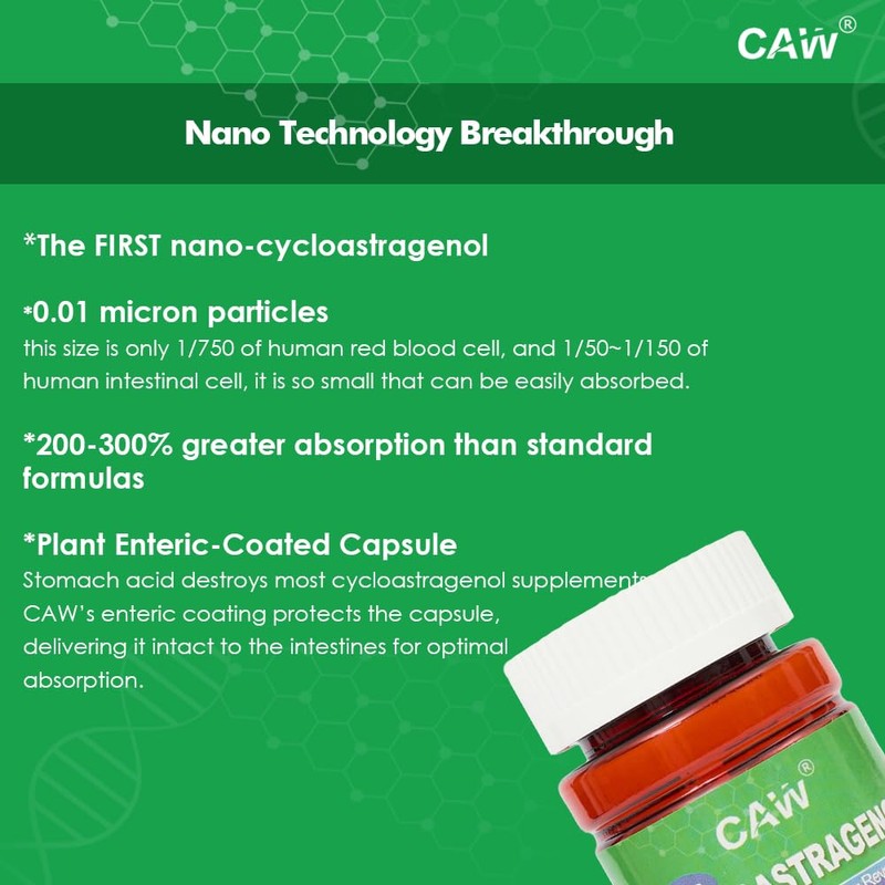 CAW Nano Cycloastragenol 98% 5mg 30capsules | Anti-Aging Telomere Plus