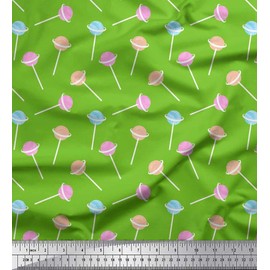 Soimoi Green Viscose Chiffon Fabric Lollipop Kids Printed Craft Fabric BTY 42 Inch Wide