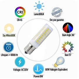 HXMLIHB E17 LED，8W Microwave Oven Bulb，80W Halogen Equivalent ，Dimmable E17 Bulb for Microwave Oven Over Stove Appliance，800Lm, AC110V/130V，Daylight White 6000K(Pack of 2)