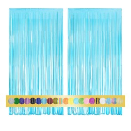 Pack of 2 Tinsel Curtains Pale Blue Glitter Background Decoration Foils Fringe New Year's Eve Birthday Wedding Party Decoration Streamers Decoration for Disco Party Wedding Party Decoration New Year