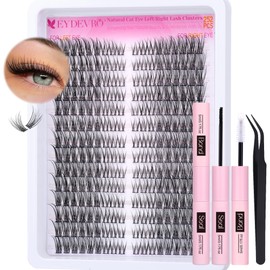 EYDEVRO Natural Lash Clusters Kit Wispy Eyelash Clusters Kit Cat Eye Fox Eye Left/Right Eye Lash Extension Kit C Curl Cluster Lashes Individual Lashes Clusters Eyelash Extensions