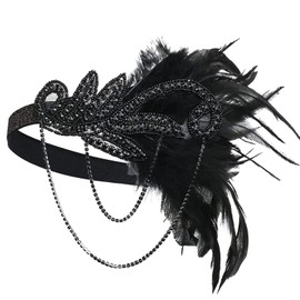 aoozleny 1920s Women Feather Flapper Vintage Headpiece Roaring 20s Great Gatsby Headband (B)