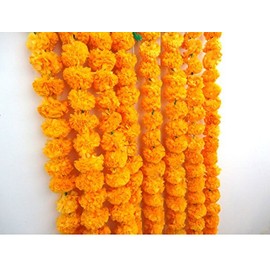 Artificial marigold flower strings in orange color, party backdrops, party decorations, Indian theme party decor, photo props, wedding decorations, housewarming decoration, 5 strings of 5 feet length