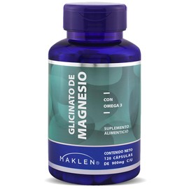 GLICINATO DE MAGNESIO | Glicinato de Magnesio con Omega 3 | 120 Capsulas de 900 mg | Apoya la Salud Neurológica, Muscular y Conciliar el Sueño | Maklen