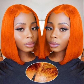 Ginger Bob Lace Front Wigs Human Hair 180% Density Glueless Wigs Human Hair Pre Plucked Pre Cut 4x4 HD Lace Front Wigs Human Hair for Black Women 12 inch