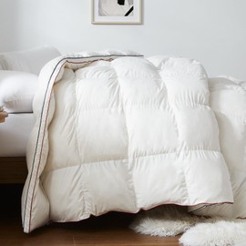 HomeMate Goose Down Comforter Queen Size - White Duvet Insert Baffle Box All Seasons Ultra Soft Feather with 45oz Filled Hotel Collection 90 x Inch