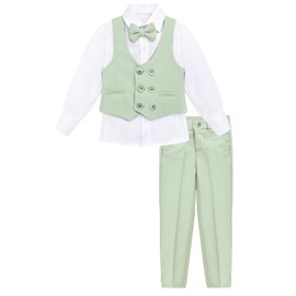 Lilax Toddler Boys Suit Set - Formal Vest, White Shirt, Dress Pants, Bowtie (12 Years, Green)