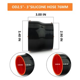 GASHER 1PCS recto manguera de silicona 2.5 «ID-3» ID, acopladores de silicona Longitud 3» (76mm) con 2 abrazaderas T-Bolt, tubo de intercooler para aplicaciones de admisión y Turbo