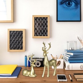 DOITOOL Gold Christmas Decorations - 2PCS Christmas Reindeer Figurines Christmas Resin Sitting Standing Deer Statue Xmas Deer Statue Artificial Animal Crafts Deer Sculpture Home Decoration