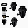 E26 Threaded Lamp Socket Replacement,Socket ON/Off Switch & Shade Ring, Screw-in Base for Table Lamps, Floor Lamps, Fixture Parts Repair, Black (3-Pack
