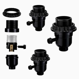 E26 Threaded Lamp Socket Replacement,Socket ON/Off Switch & Shade Ring, Screw-in Base for Table Lamps, Floor Lamps, Fixture Parts Repair, Black (3-Pack